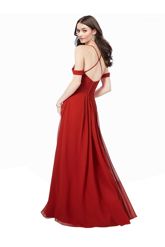 Soft Chiffon Criss Cross Back Long V-Neck Dark Red A-Line Bridesmaid Dress Plymouth