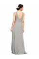 Soft Chiffon Long V-Neck Silver A-Line Bridesmaid Dress Plymouth
