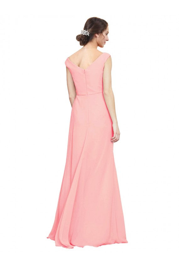 Soft Chiffon Long V-Neck Salmon A-Line Bridesmaid Dress Plymouth