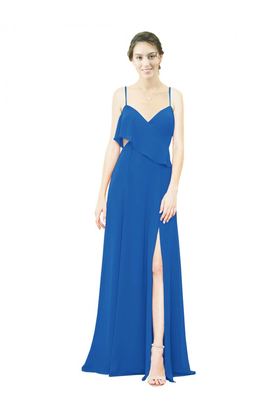 Soft Chiffon Long Spaghetti Straps Royalty A-Line Bridesmaid Dress Plymouth