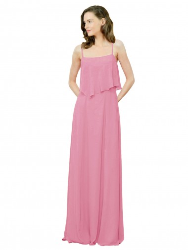 Soft Chiffon Long Spaghetti Straps Skin Pink A-Line Bridesmaid Dress Plymouth