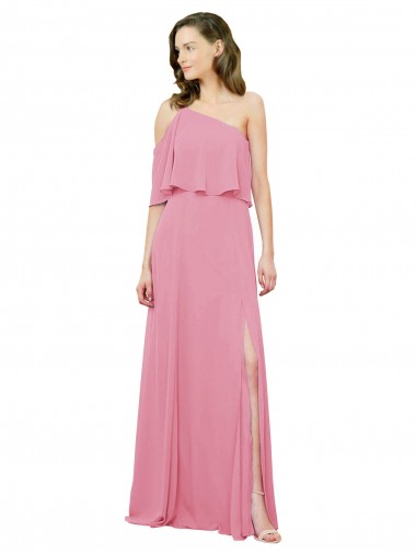 Soft Chiffon Long One Shoulder Skin Pink A-Line Bridal Party Dress Plymouth