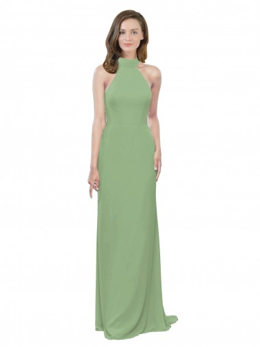 Soft Chiffon Long Halter Neck Seagrass A-Line Formal Dress / Bridesmaid Dress Plymouth