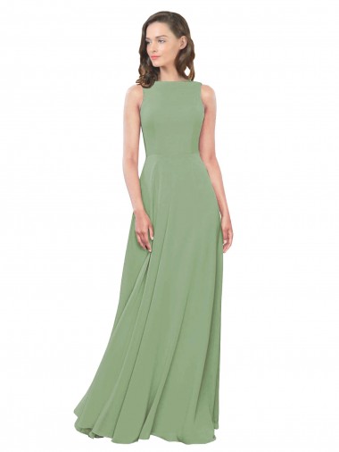 Soft Chiffon Long Square Neck Seagrass A-Line Bridesmaid Dress Plymouth