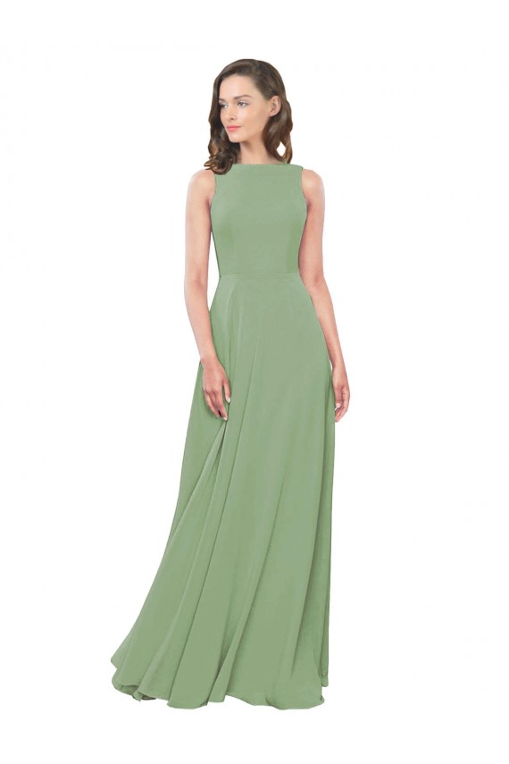 Soft Chiffon Long Square Neck Seagrass A-Line Bridesmaid Dress Plymouth