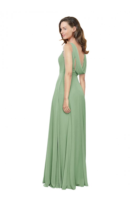 Soft Chiffon Long Square Neck Seagrass A-Line Bridesmaid Dress Plymouth