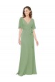 Soft Chiffon Long V-Neck Seagrass A-Line Bridesmaid Dress Plymouth