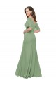 Soft Chiffon Long V-Neck Seagrass A-Line Bridesmaid Dress Plymouth