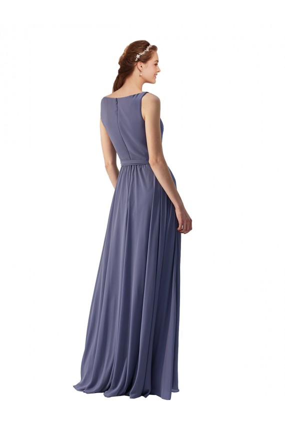 Soft Chiffon Long V-Neck Silver Stone A-Line Bridesmaid Dress Plymouth