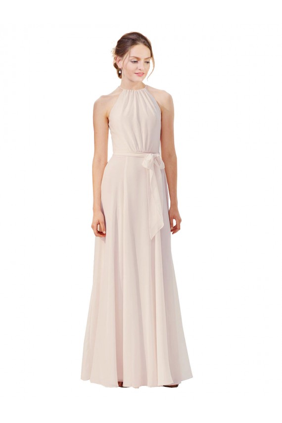 Soft Chiffon Long Bateau Neck A-Line Bridesmaid Dress Plymouth