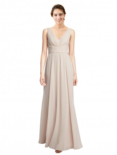 Soft Chiffon Long V-Neck Cream Pink A-Line Formal Dress / Bridesmaid Dress Plymouth