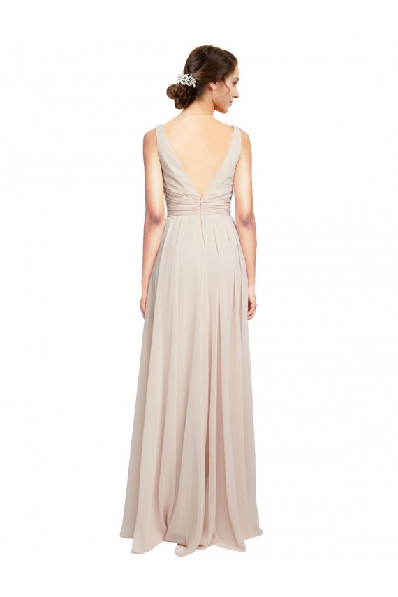 Soft Chiffon Long V-Neck Cream Pink A-Line Formal Dress / Bridesmaid Dress Plymouth