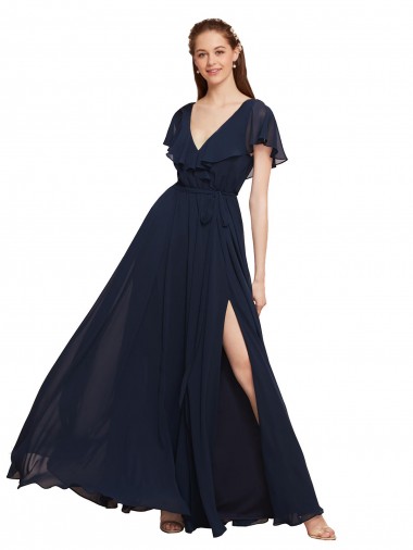 Chiffon V-Back Long V-Neck A-Line Evening Gowns / Bridesmaid Dresses Plymouth