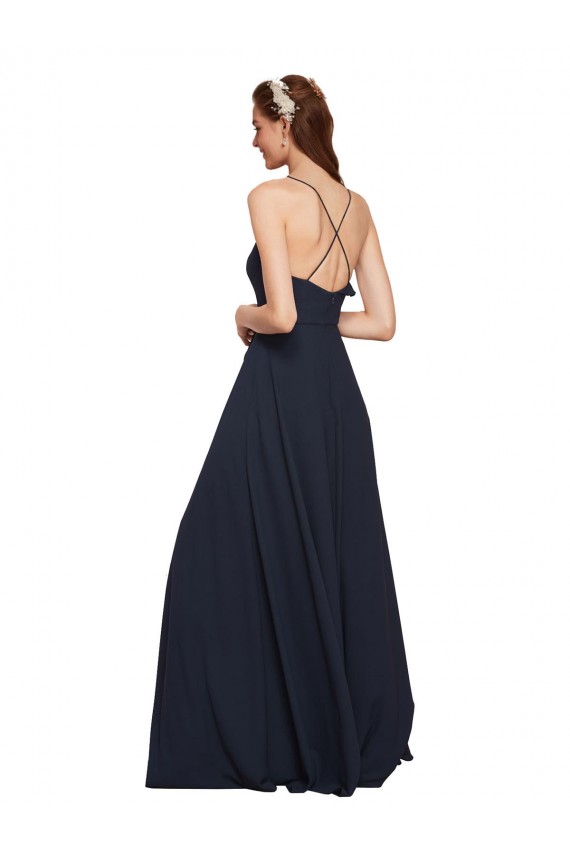 Soft Chiffon Criss Cross Open Back Long Spaghetti Straps A-Line Bridesmaid Dresses Plymouth