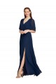 Soft Chiffon Long V-Neck Dark Navy A-Line Bridesmaid Dress / Formal Dress Plymouth