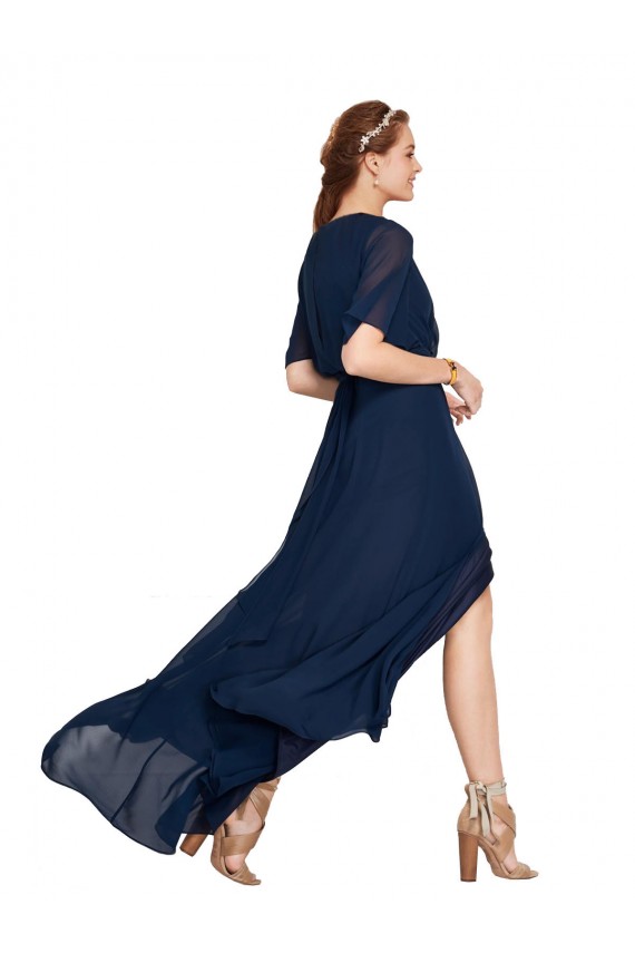 Soft Chiffon Long V-Neck Dark Navy A-Line Bridesmaid Dress / Formal Dress Plymouth