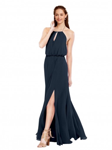 Chiffon Criss Cross Open Back Long Halter Neck A-Line Bridesmaid Dress / Evening Dress Plymouth
