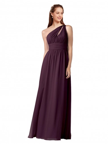 Chiffon Long Floor Length One Shoulder A-Line Bridesmaid Dress Plymouth