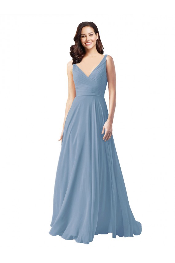 Chiffon Long V-Neck A-Line Wedding Party Dress Plymouth