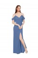 Soft Chiffon Long Off the Shoulder Windsor Blue A-Line Bridesmaid Dress Plymouth