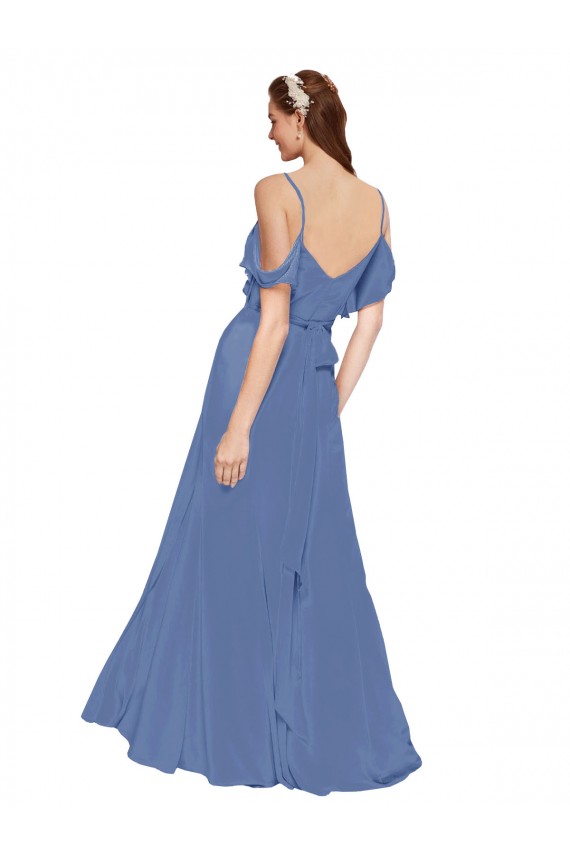 Soft Chiffon Long Off the Shoulder Windsor Blue A-Line Bridesmaid Dress Plymouth
