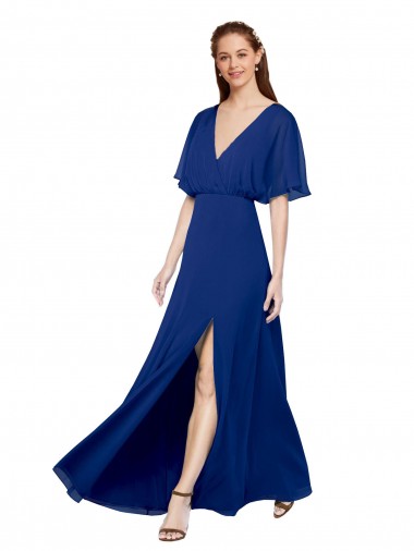 Chiffon Open Back Long V-Neck Royal Blue A-Line Bridesmaid Dress / Evening Gowns Plymouth