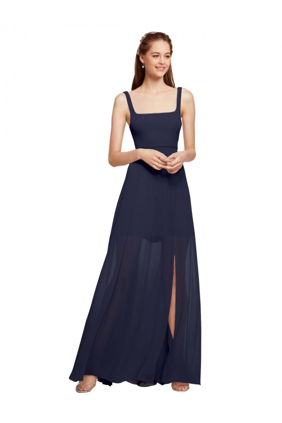 Chiffon Long Spaghetti Straps Dark Navy A-Line Bridesmaid Dress / Evening Dress Plymouth