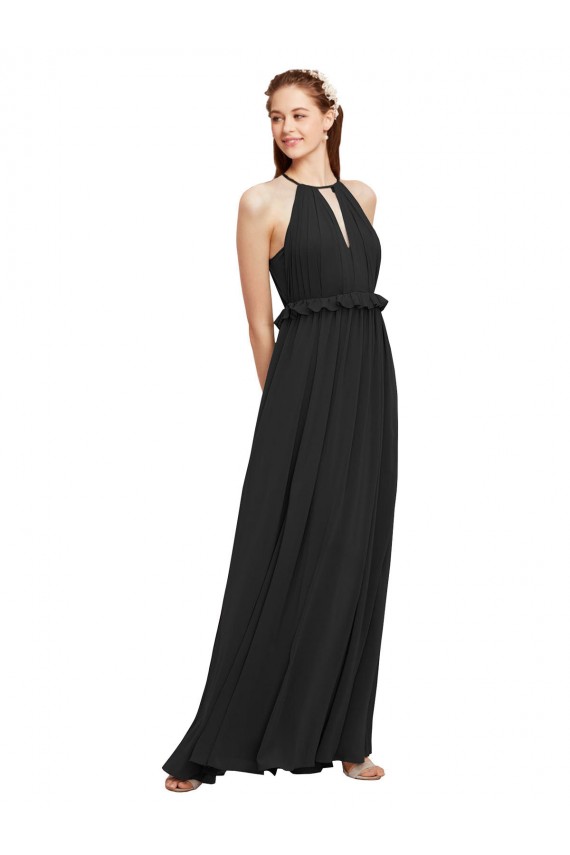 Soft Chiffon Keyhole Back Long Halter Neck Black Sheath Bridesmaid Dress Plymouth