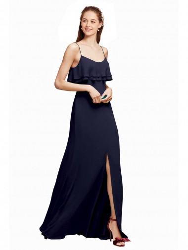 Chiffon V-Back Long Floor Length Spaghetti Straps A-Line Bridesmaid Dress Plymouth