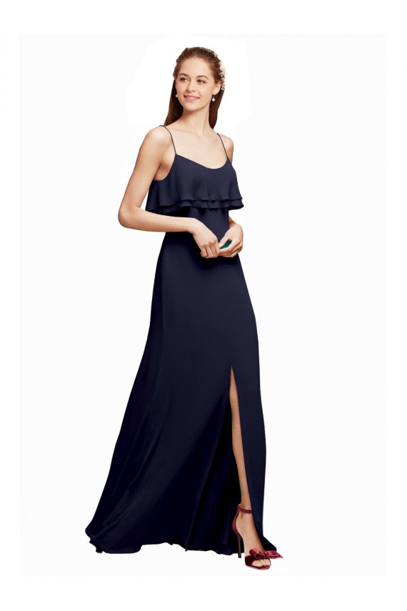 Chiffon V-Back Long Floor Length Spaghetti Straps A-Line Bridesmaid Dress Plymouth