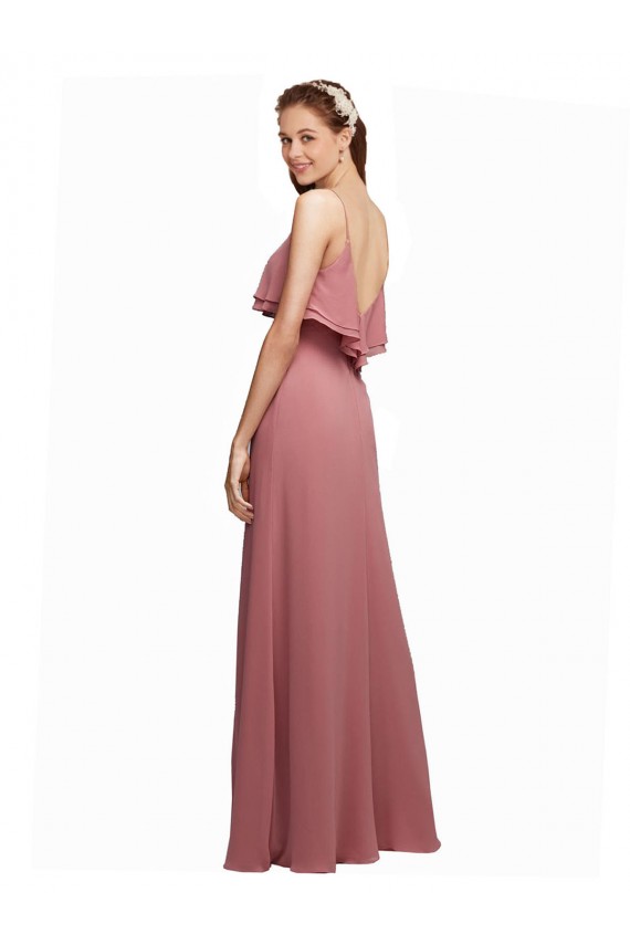 Chiffon V-Back Long Floor Length Spaghetti Straps A-Line Bridesmaid Dress Plymouth