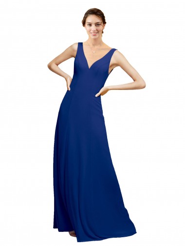 Chiffon Low Back Long Floor Length V-Neck A-Line Bridesmaid Dress Plymouth