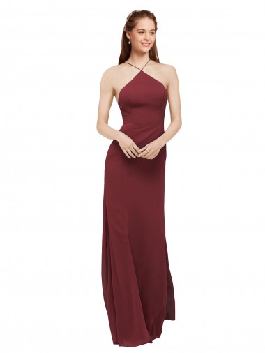 Soft Chiffon Open Back Long Halter Neck Sheath Formal Dress / Bridesmaid Dress Plymouth