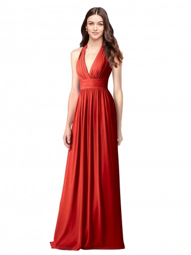 Soft Chiffon Open Back Long Halter Neck A-Line Bridesmaid Dress / Formal Dress Plymouth