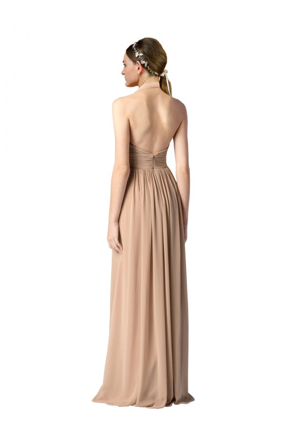 Soft Chiffon Open Back Long Halter Neck A-Line Bridesmaid Dress / Formal Dress Plymouth