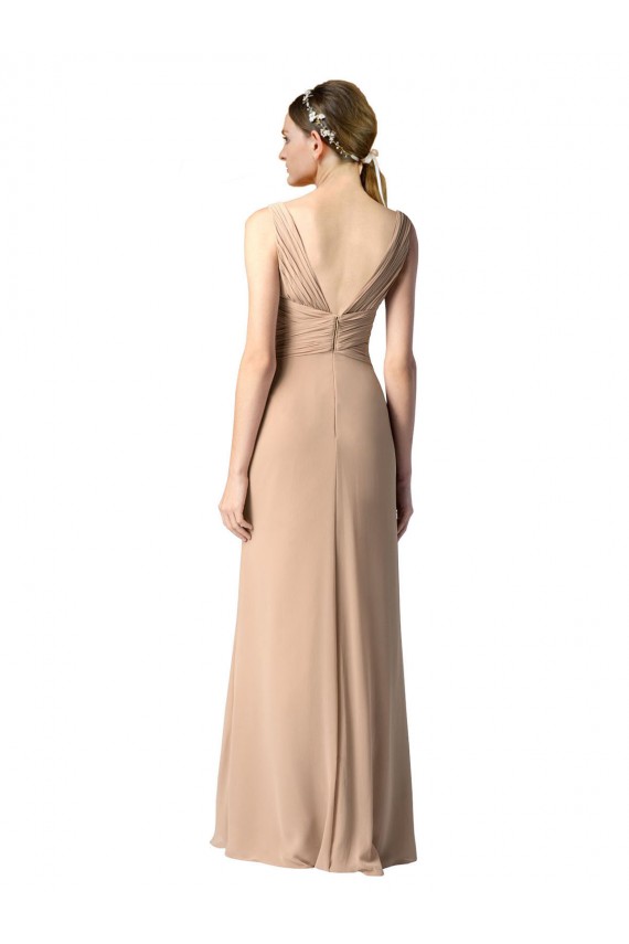 Soft Chiffon V-Back Long V-Neck Red Sheath Bridesmaid Dress Plymouth