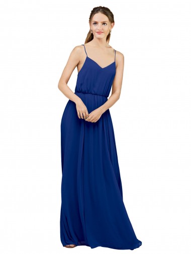 Chiffon Long Spaghetti Straps Royal Blue A-Line Bridesmaid Dress / Evening Dress Plymouth