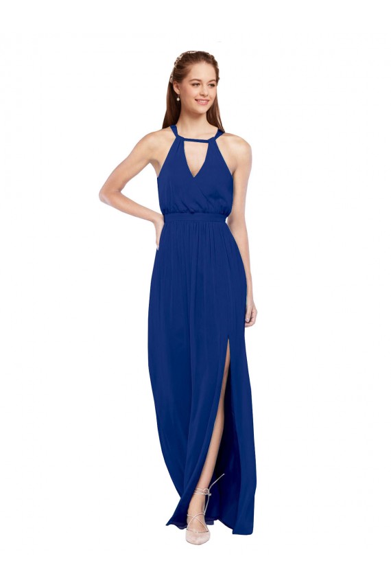 Soft Chiffon Long High Neck Royal Blue A-Line Bridesmaid Dress Plymouth