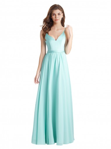 Soft Chiffon & Satin V-Back Long V-Neck A-Line Bridesmaid Dress Plymouth