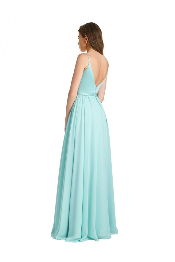 Soft Chiffon & Satin V-Back Long V-Neck A-Line Bridesmaid Dress Plymouth