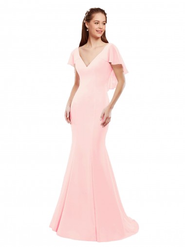 Soft Chiffon Low Back Long V-Neck Pink Mermaid Bridesmaid Dress Plymouth