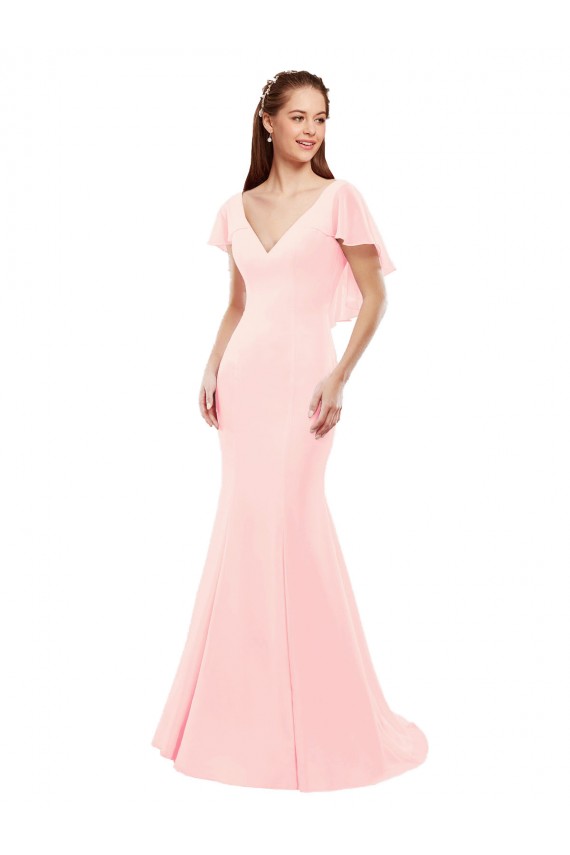 Soft Chiffon Low Back Long V-Neck Pink Mermaid Bridesmaid Dress Plymouth