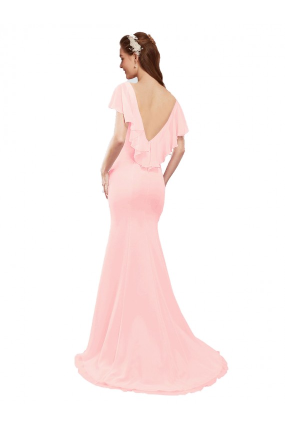 Soft Chiffon Low Back Long V-Neck Pink Mermaid Bridesmaid Dress Plymouth