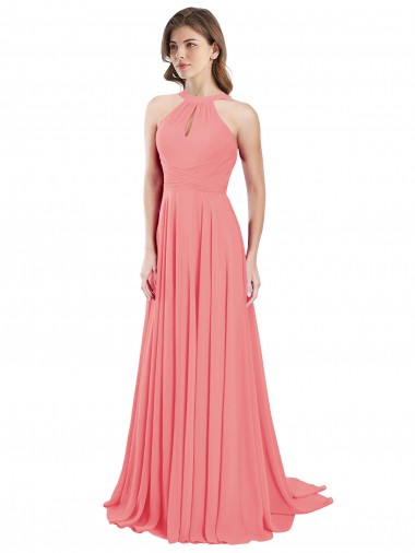 Chiffon Criss Cross Back Long Halter Neck A-Line Bridesmaid Dress / Evening Dress Plymouth