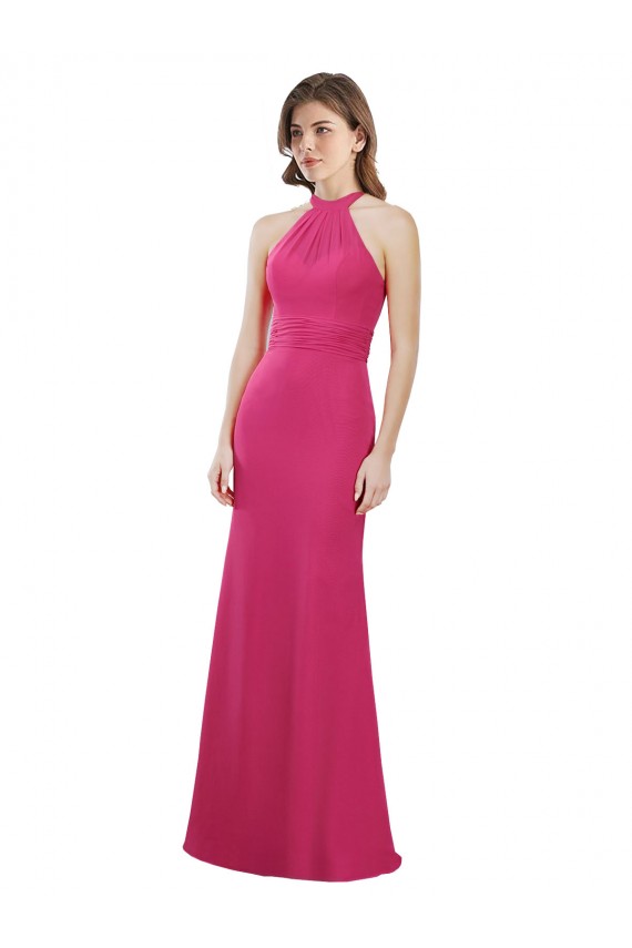 Soft Chiffon Criss Cross Open Back Long Halter Neck A-Line Bridesmaid Dress Plymouth