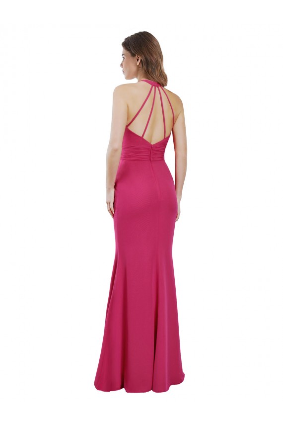Soft Chiffon Criss Cross Open Back Long Halter Neck A-Line Bridesmaid Dress Plymouth