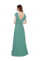 Soft Chiffon V-Back Long V-Neck Icelandic Silver A-Line Formal Dress / Bridesmaid Dress Plymouth
