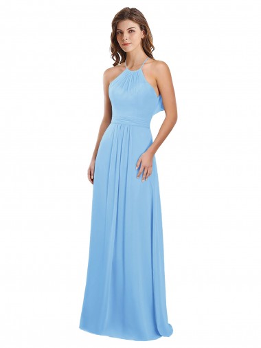 Chiffon Open Back Long Halter Neck Periwinkle A-Line Bridesmaid Dress / Evening Dress Plymouth