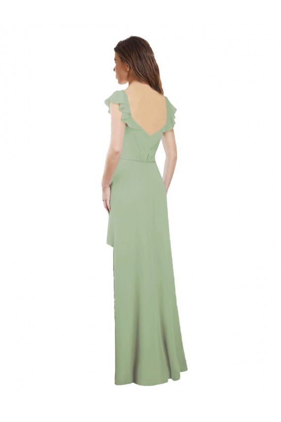 Soft Chiffon Low Back Long Sweetheart Smoke Green A-Line Bridesmaid Dress / Formal Dress Plymouth