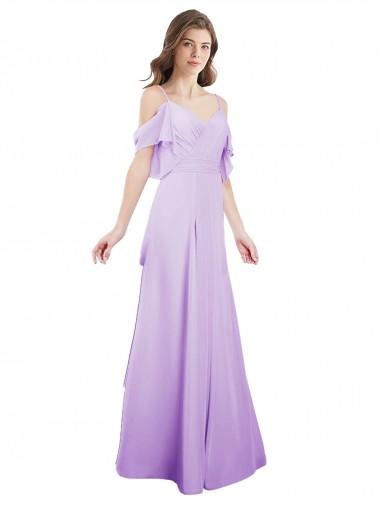 Soft Chiffon Long Off the Shoulder Lilac A-Line Formal Dress / Bridesmaid Dress Plymouth